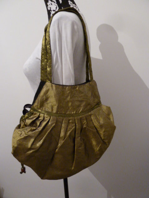 Tasche Beutel / Thailand / grün / auffällig / Glitzer / Stoff