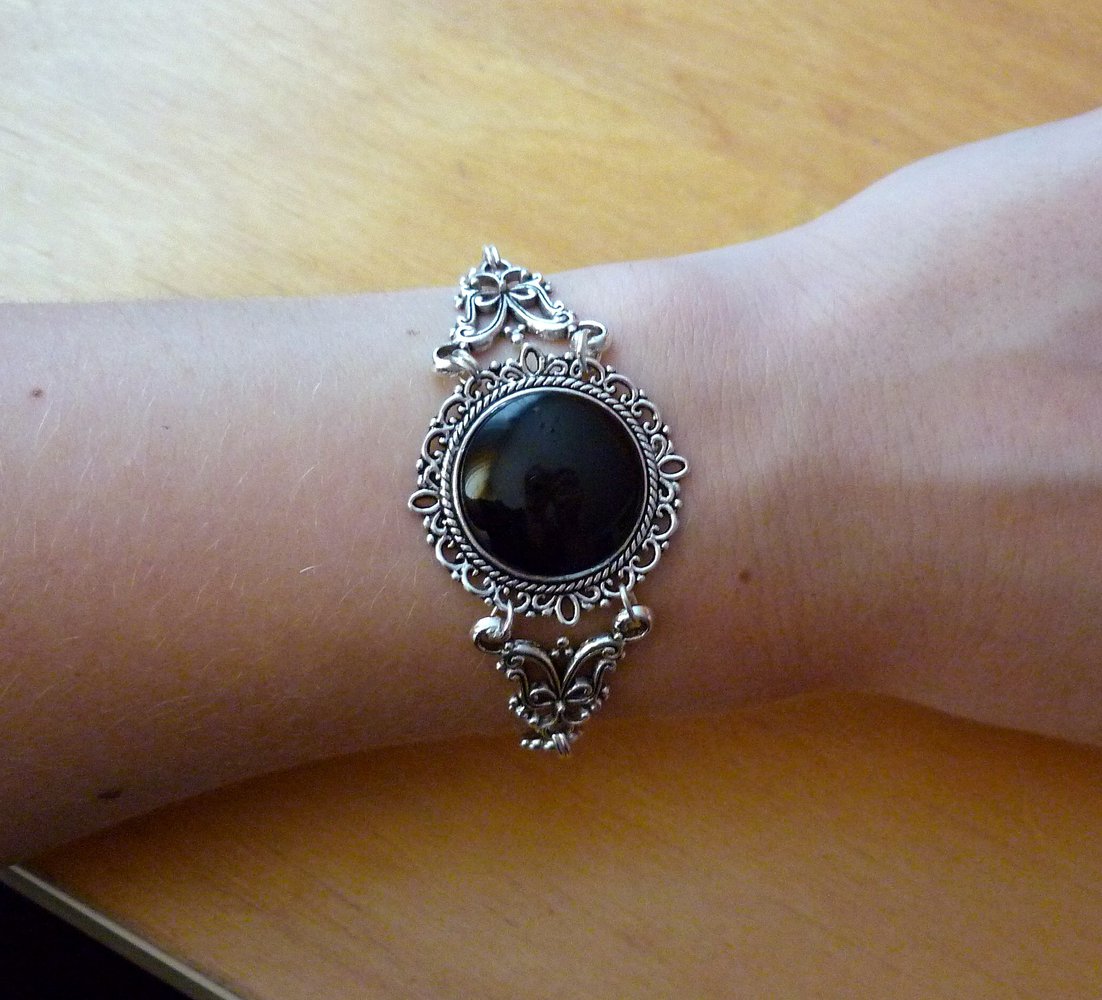 Gothic Armband silberfareben schwarz Ornament Emo Rockabilly Jugendstil