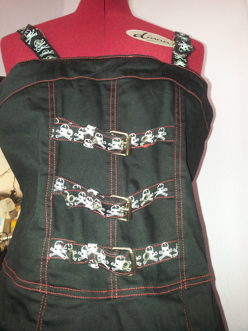 Gothic, Emo, Steampunk, Punk Minikleid, schwarz mit Skull Größe L –XL