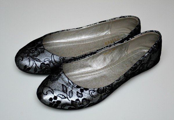 Süße silberne Metallic Ballerinas schwarz Spitze Größe 39 wie neu