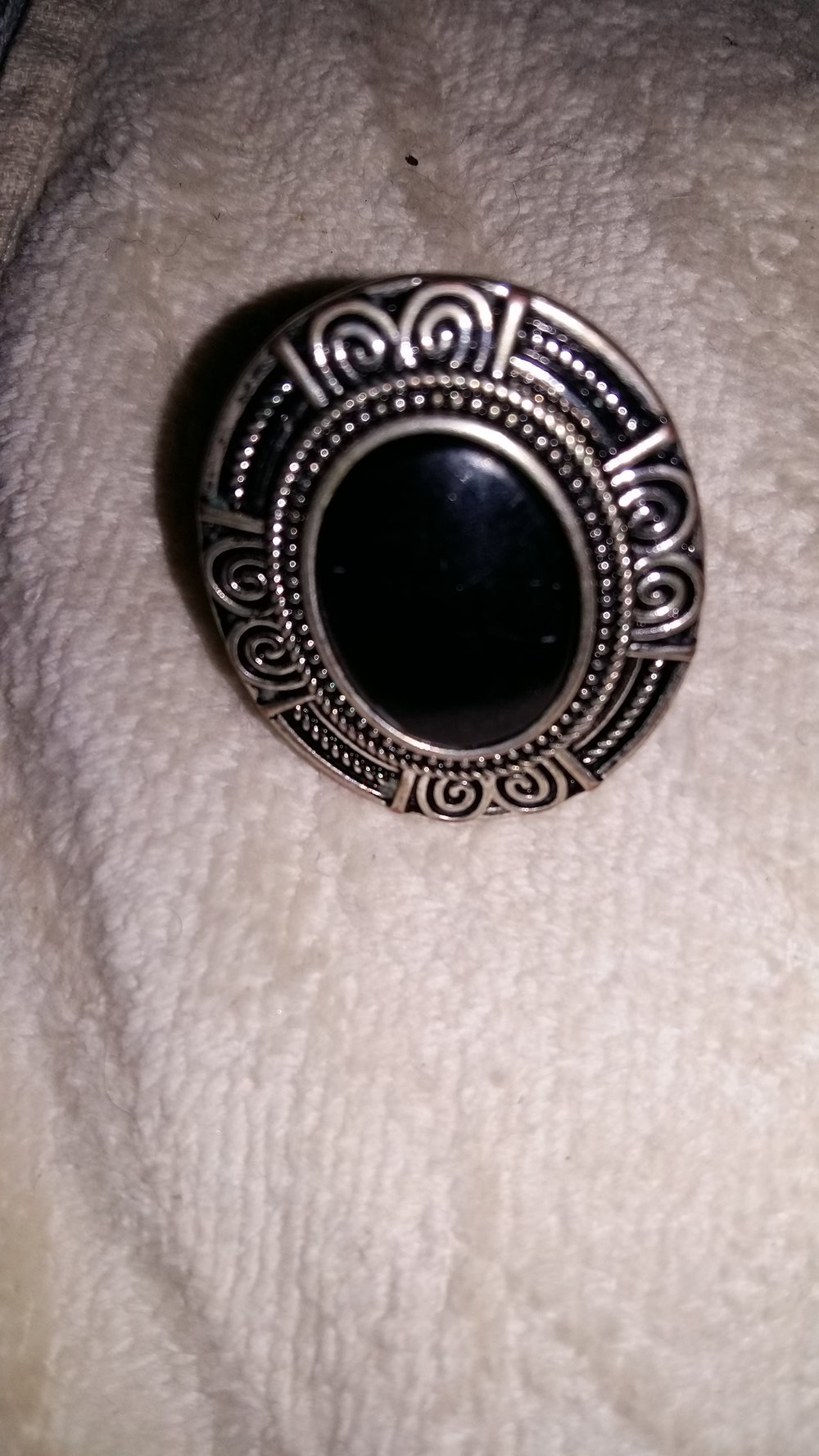 Silber/schwarzer Schmuckstein-Ornament-Ring von Orsay