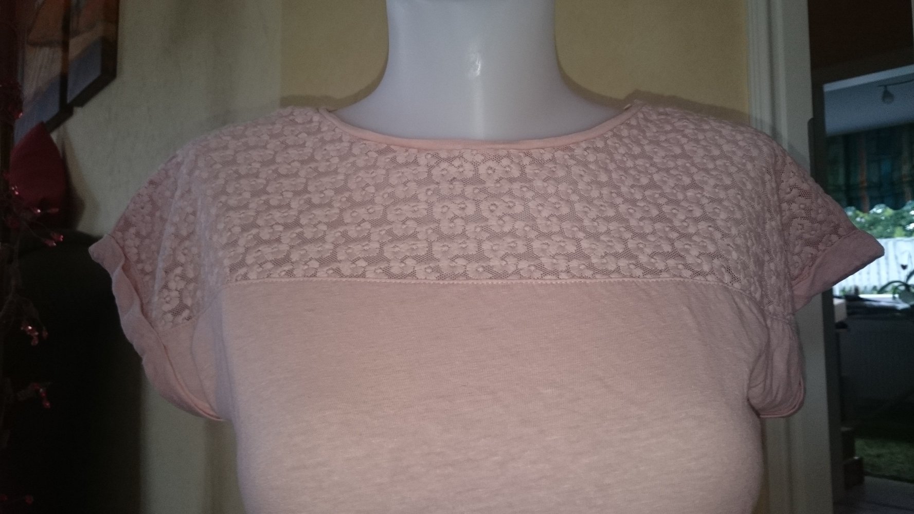 Edc by Esprit T-shirt mit Spitze Gr Xs rosa