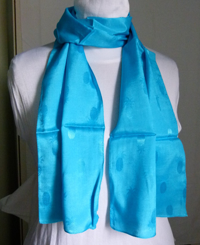 Leichter Sommer Schal Halstuch, türkis, mit Ananas Muster, Boho Vintage Retro Goa Festival Mori Strand