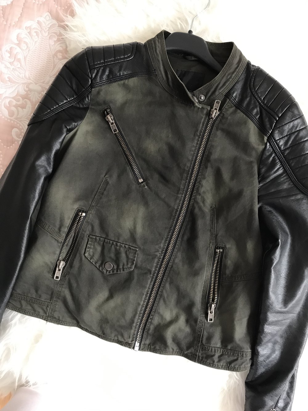 Lederjacke mit Stoff