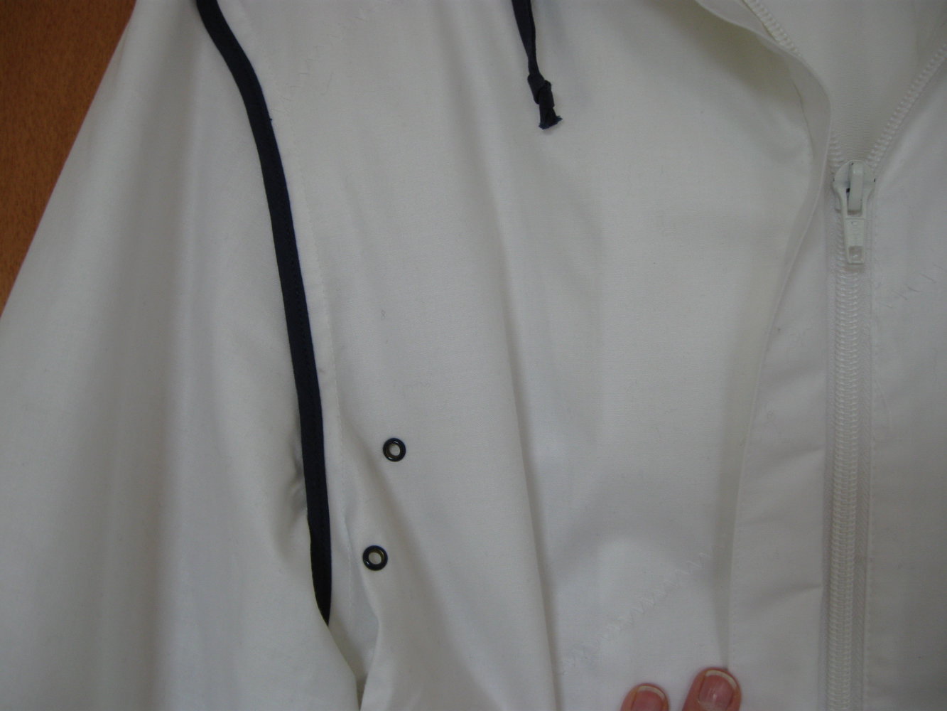 Weiße leichte Jacke dunkelblau Schnürung maritim Sommerjacke Kapuze vintage Reißverschluss