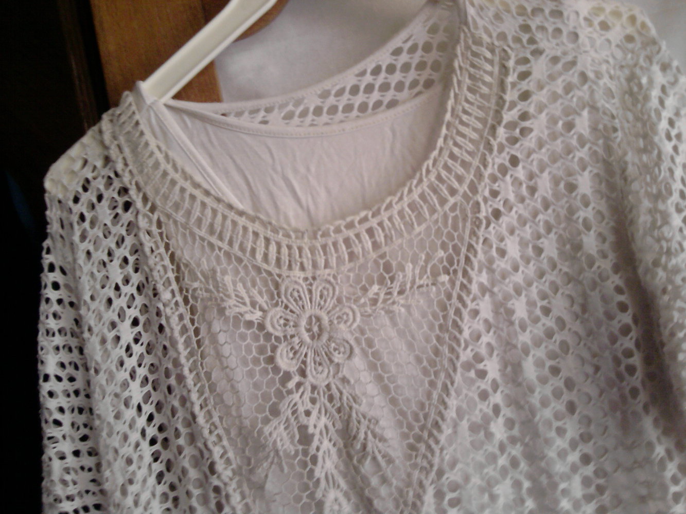 Lagen-Häkel-look Gr.42 creme mit Top Tunika Überzieher