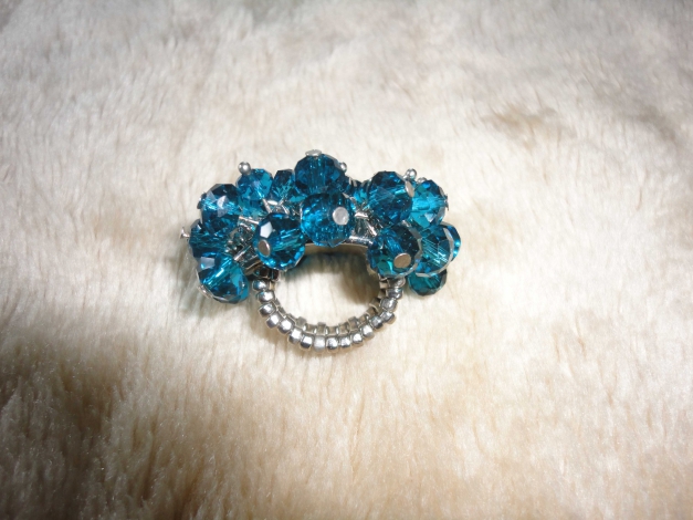 NEU Bommel Ring Strass blau
