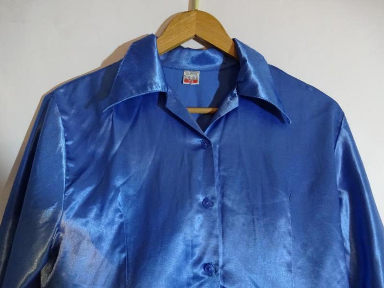 Satinbluse blau 90er Vintage Gr. M Gr. 40 Gr. 12