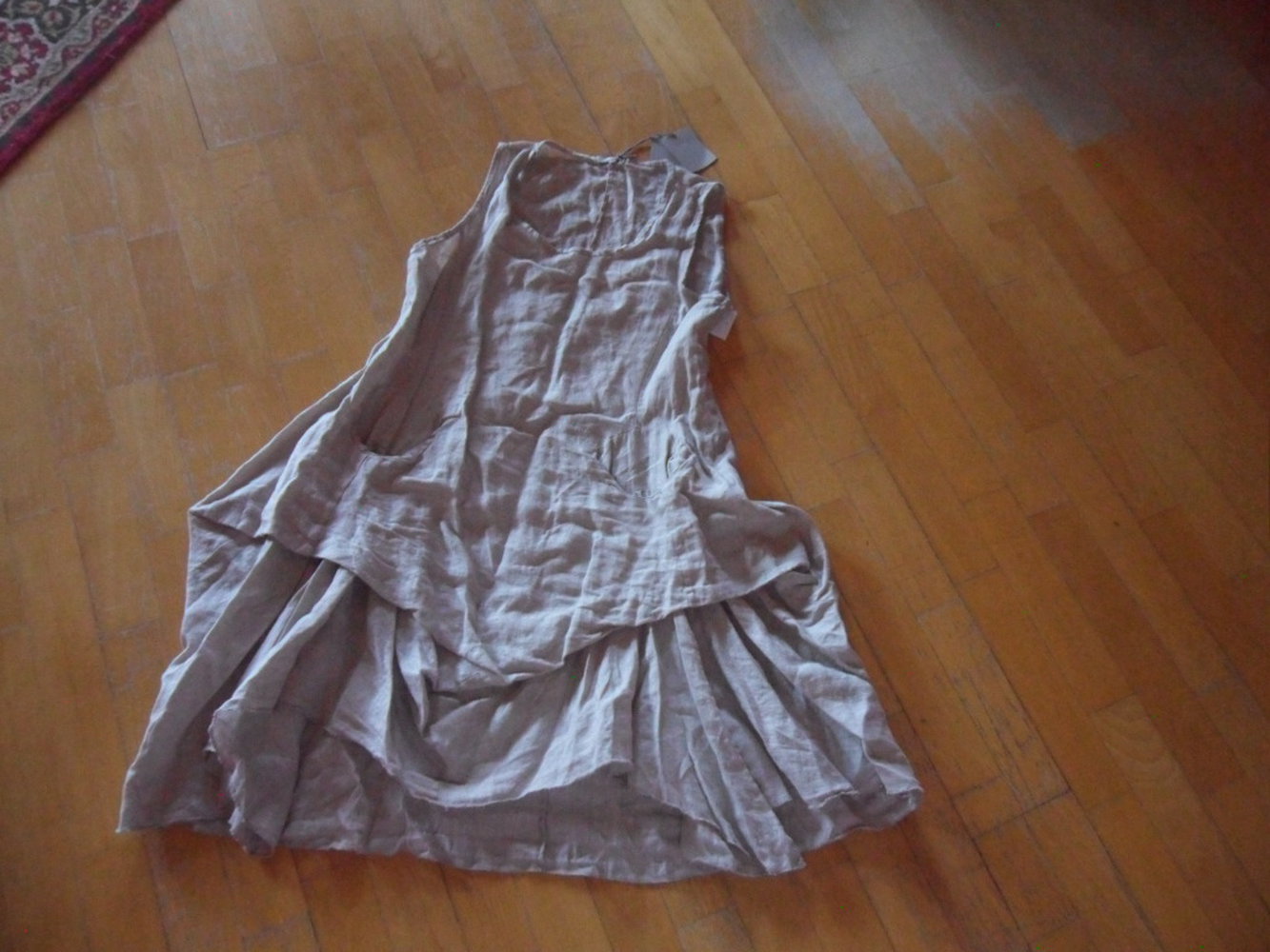 Carina Ricci made in Italy wunderschönes Lagenlook Kleid schlamm oliv Leinen Zipfel Blogger 42