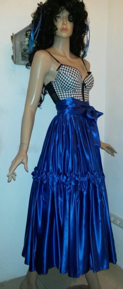 Königsblauer mega weiter Satin - Rock mit breiter Schärpe 