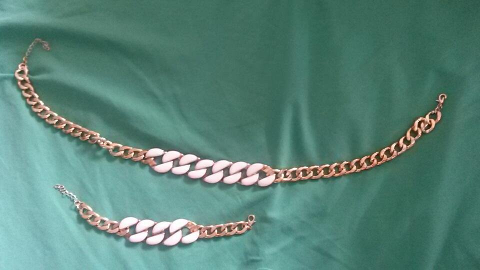 Schmuckset Kette Armband goldfarben/weiß