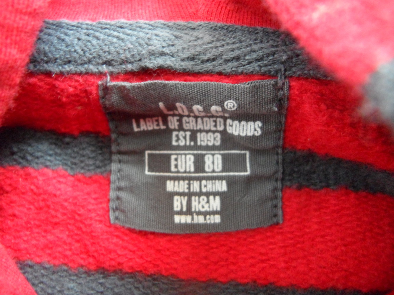 H&M Sweatjacke Kapuzenjacke rot-anthrazith gestreift