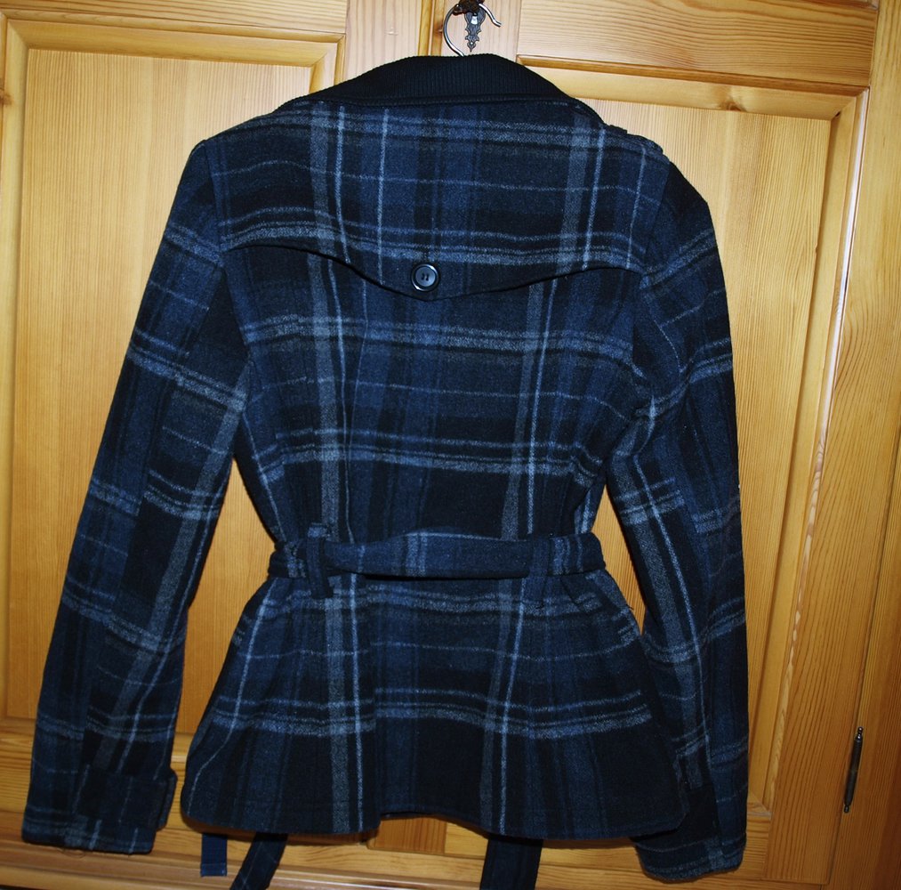 ONLY S Mantel kariert grau schwarz Gürtel Kurzmantel Wolle