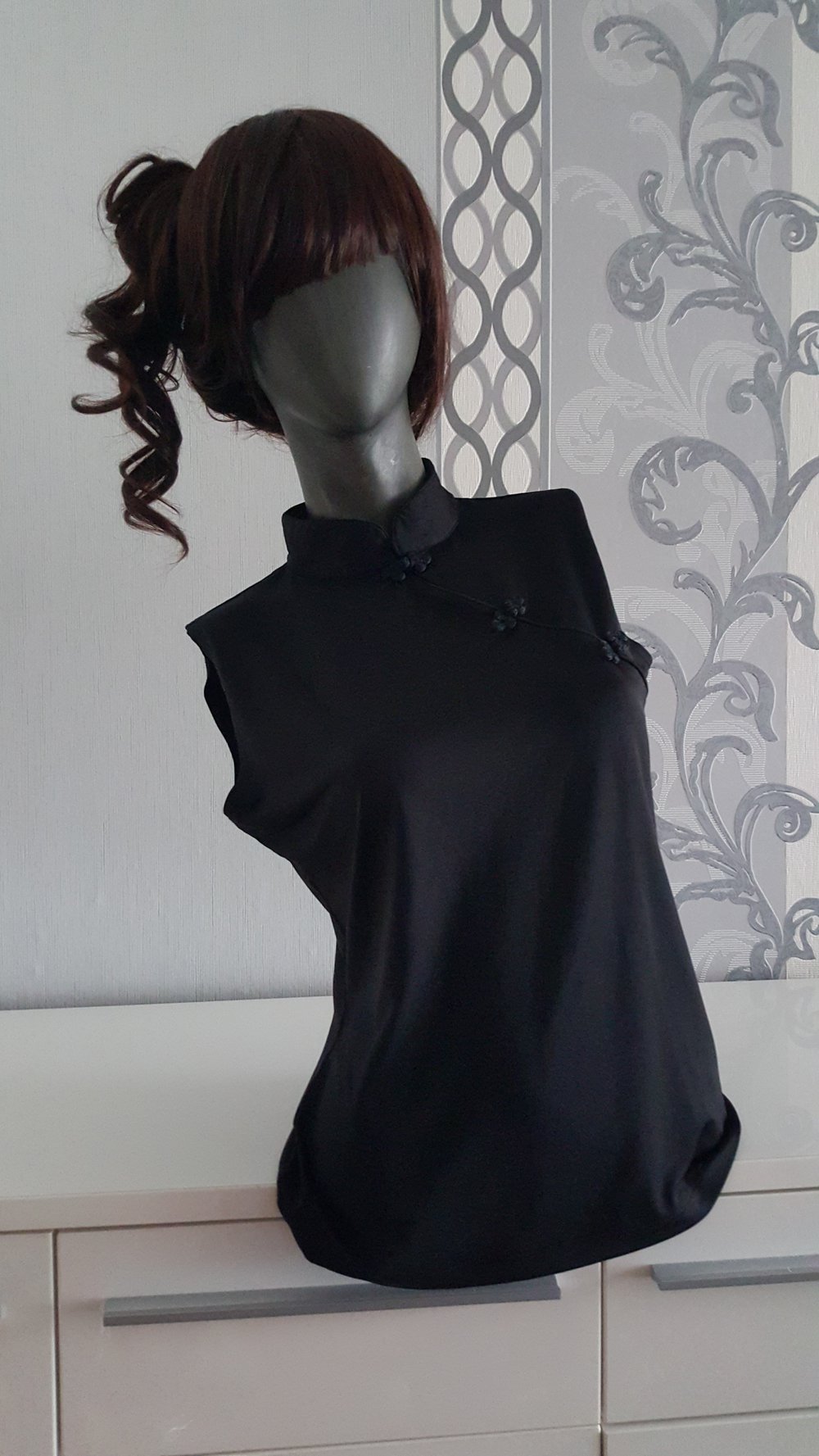 Asia Oberteil schwarz China ausgez. 14 L XL 40 42