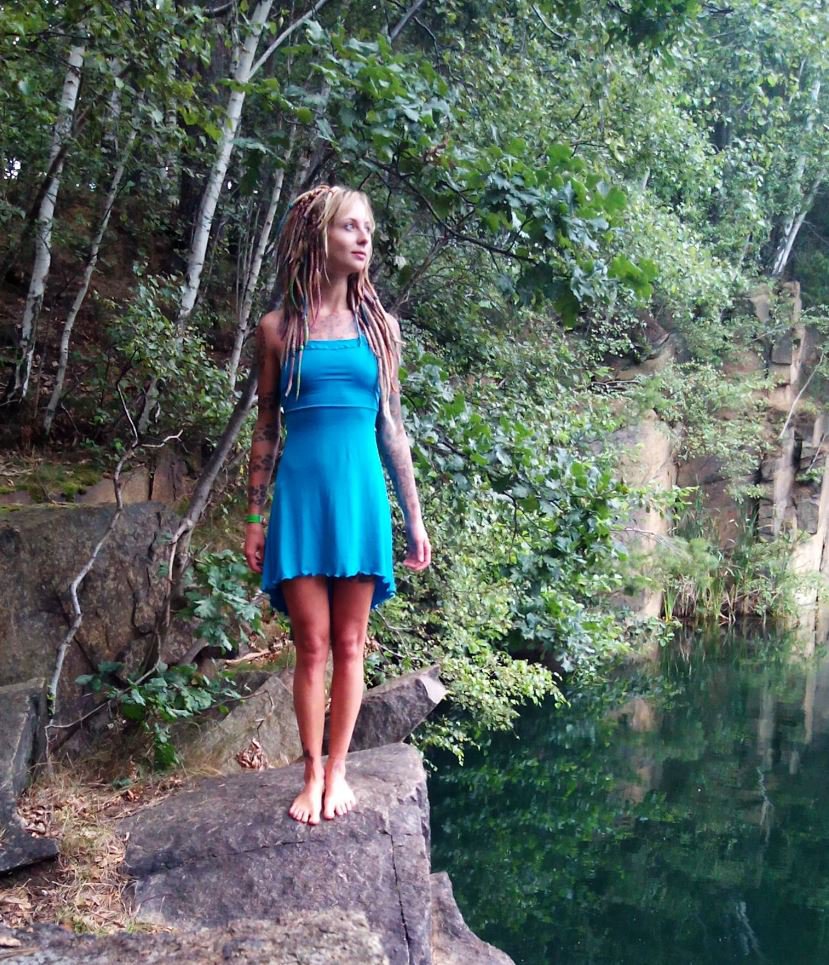 Kleid in leuchtenden türkis Goa Hippie Elfenkleid