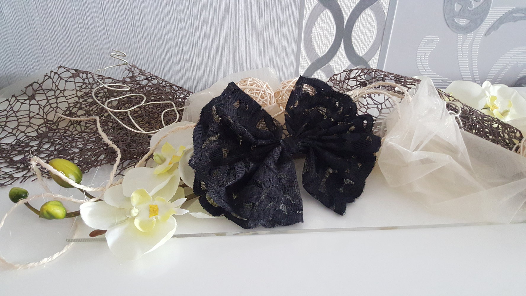 Lolita Cosplay Accessoire Schleife groß schwarz Haarschmuck Spitzen 