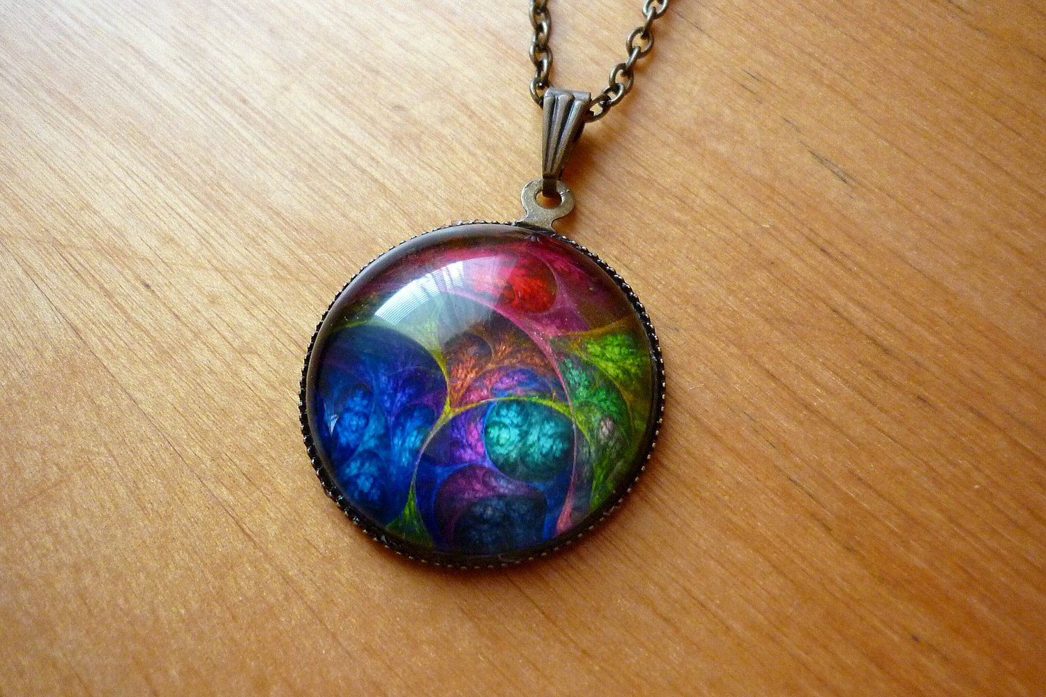 Kette bunt Netz Geflecht Ethno Goa Gothic blau grün rot lila Muster Organisch