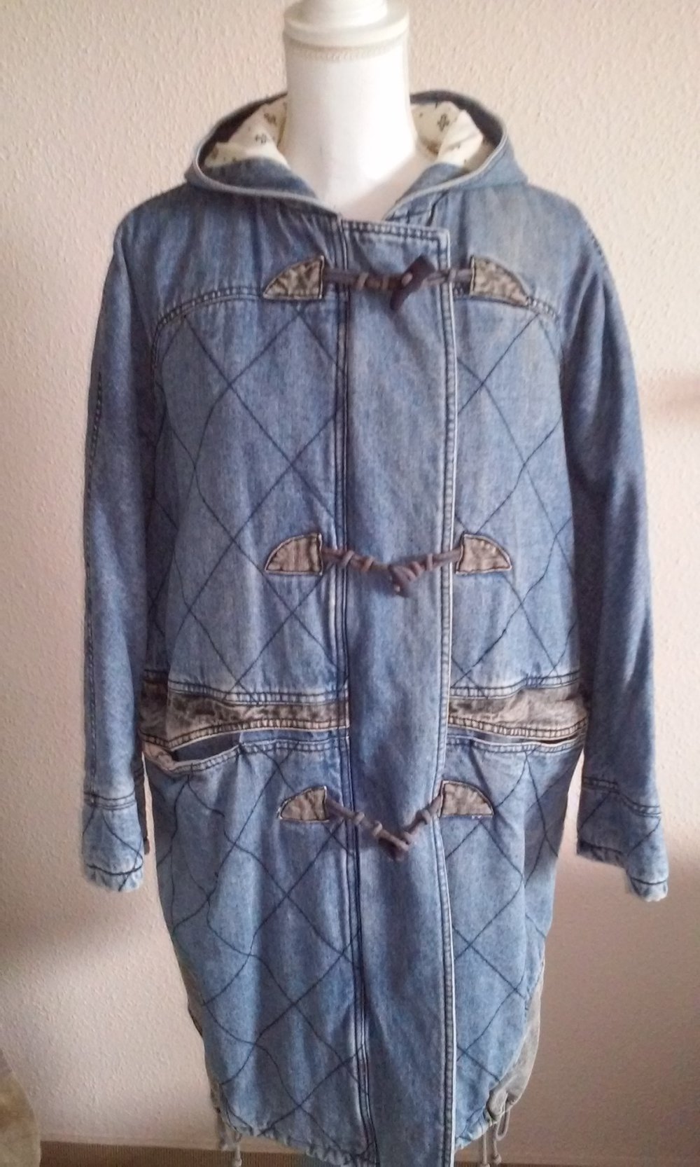  Jeansmantel Jeansparka Damen Parka Mantel Jacke Kapuzenjacke wattiert  vintage