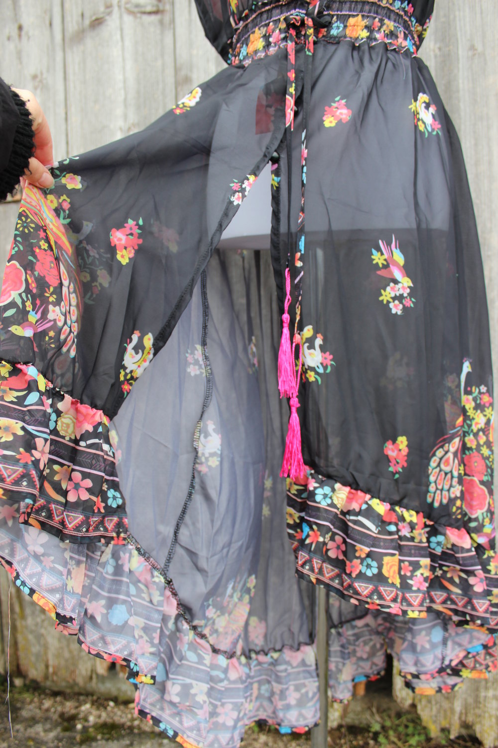 semitransparentes schwarz buntes Kleid, Chiffonkleid, Sommerkleid, ca. Größe 36-38