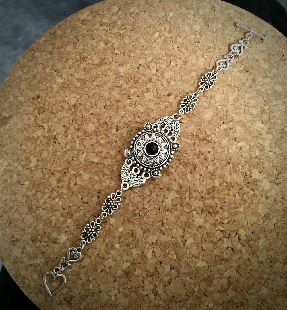 Armband Gothic Ethno Ornament schwarz silber Antik Look