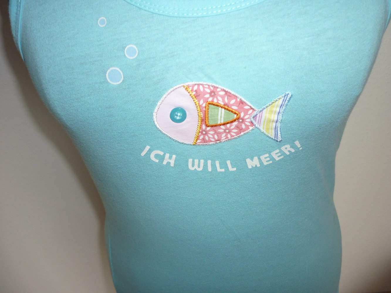 Adelheid Tanktop Ich will Meer Fisch hellblau Größe M 36