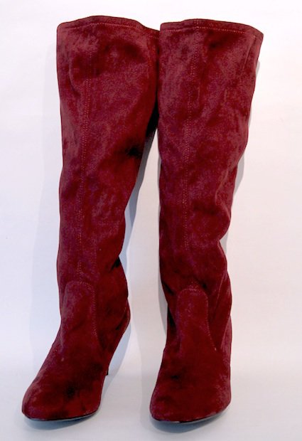 Sexy High Heels Stiefel mit weichem Stretchschaft in Textil, rotbraun, Gr. 43 neu