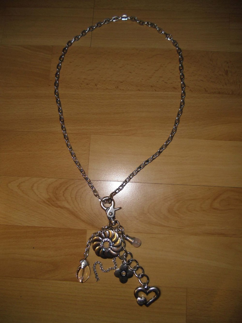 lange Kette, silber, mit Kariberhaken und einigen Accesoires