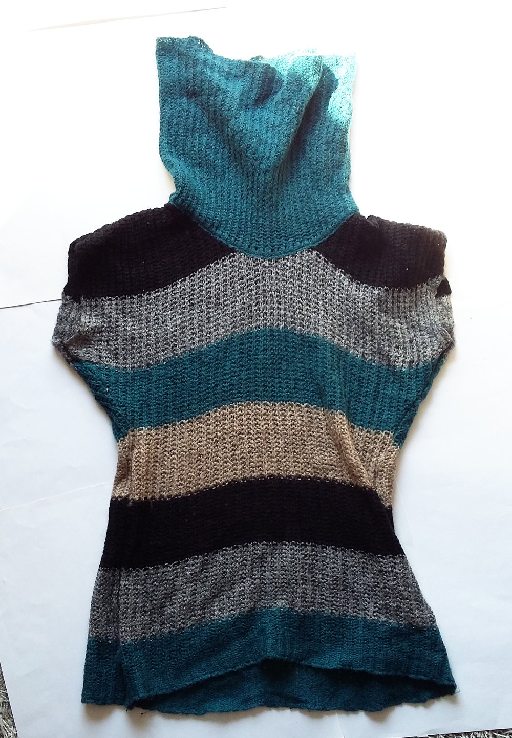 Kuschelpulli Rollkragen gestreift Gr. M. schwarz türkis beige grau