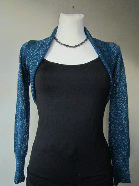 Strick-Bolero-Jäckchen blaugrün mit Lurex