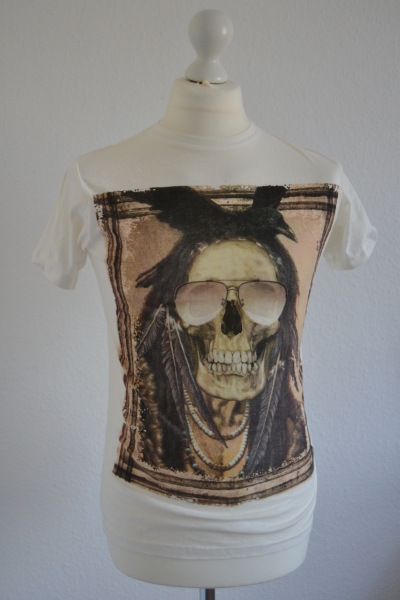 Weißes Herren T-Shirt von Brave Soul mit Totenkopf Print Gr. S NEU Slim Fit