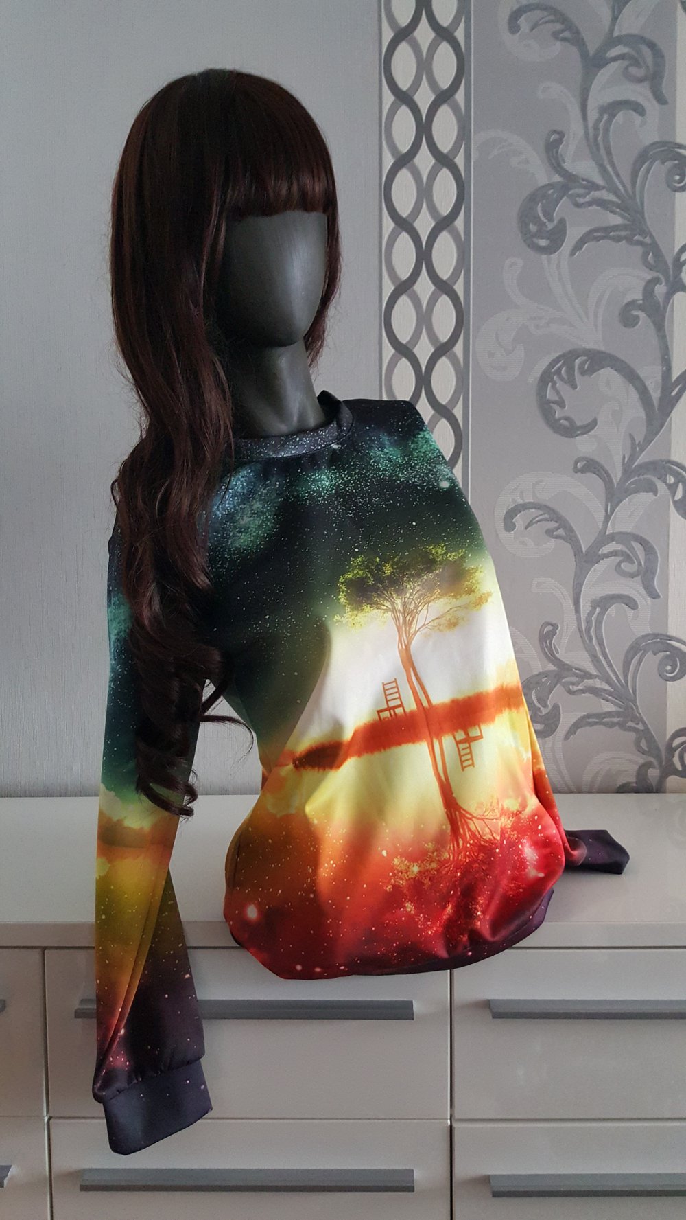 Schöner Farbenfroher Baum Milkyway Bunt Pullover Uni Grün Orange Rot M L 38 40 