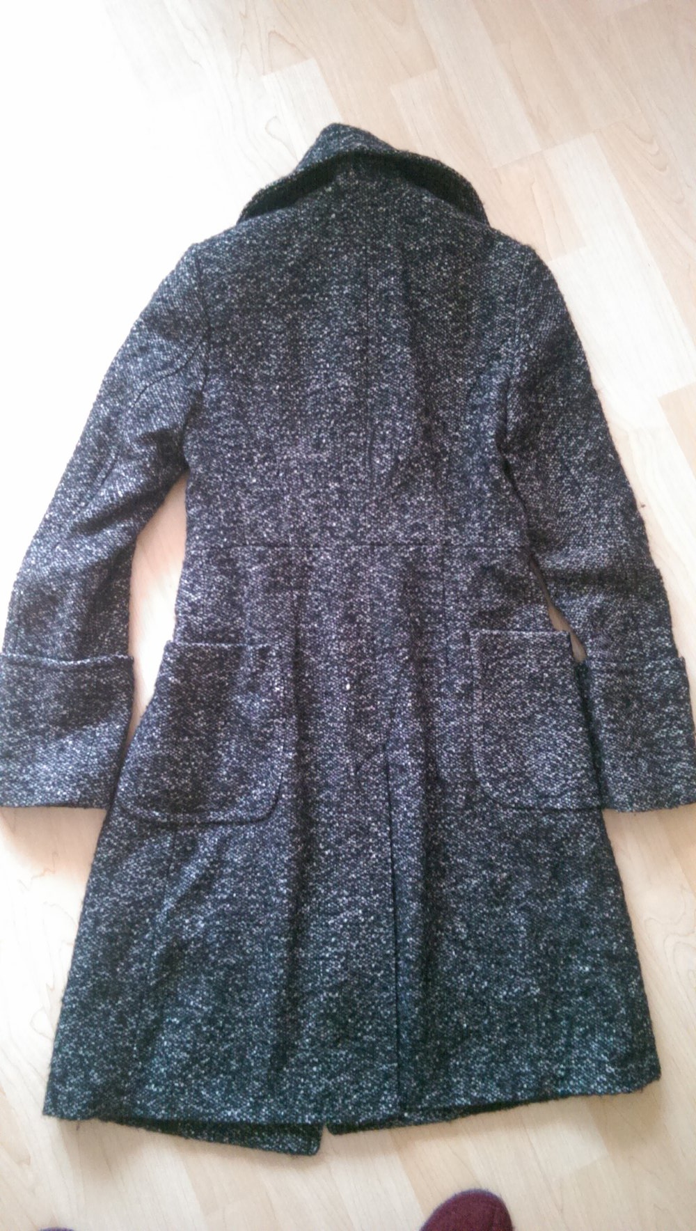 Benetton - Mantel aus Wolle in schwarz/grau, Größe 32-34, XS
