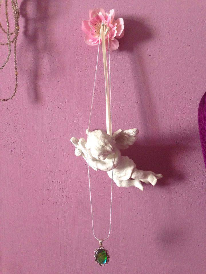 Zauberhafte Silberkette Amulett aus rarem Amolith! Schimmernder Heilstein Glücksbringer