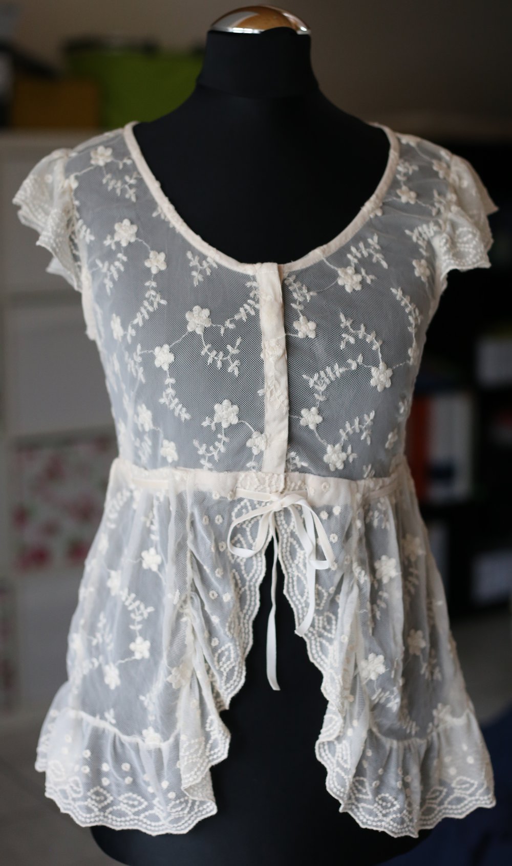 Beige weiße Spitzenbluse Primark XS 34