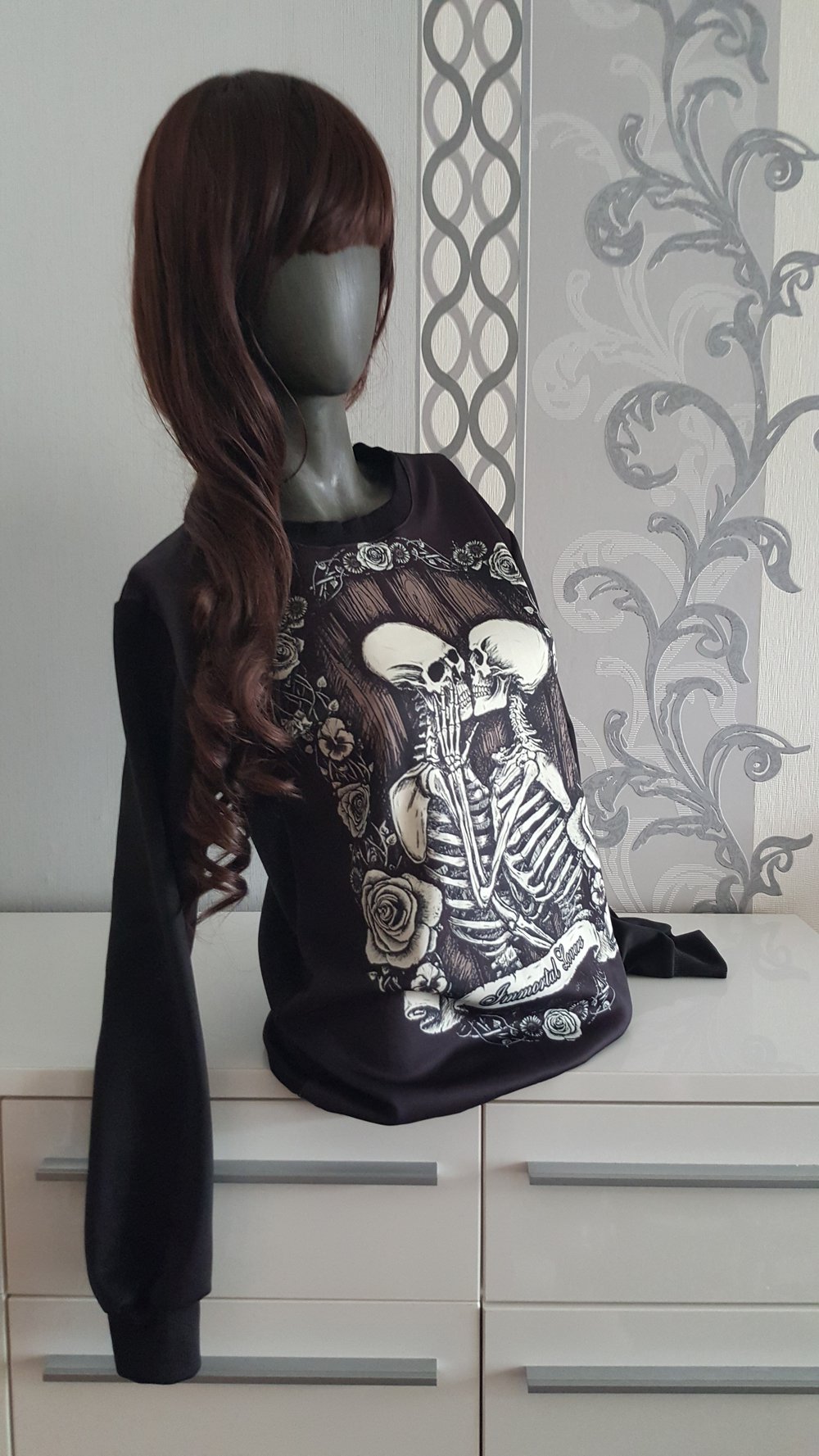 Punk Gothic Pullover Skelett Lovers Romanze Uni M L 38 40 Neu