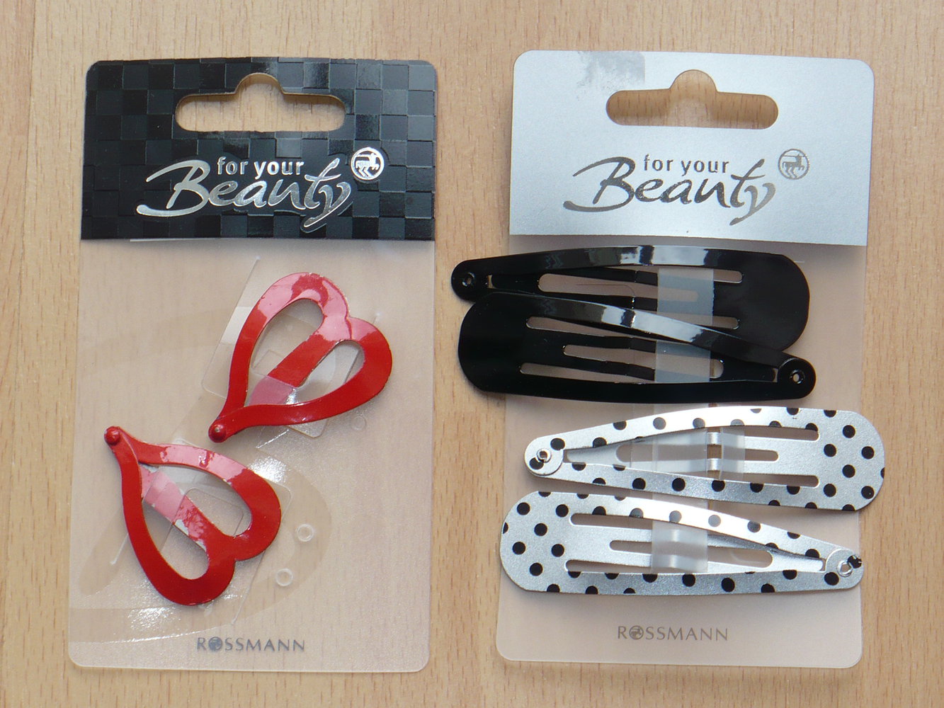 Rockabilly Haarspangen Set: Schwarz Silber Punkte / Rot Herz