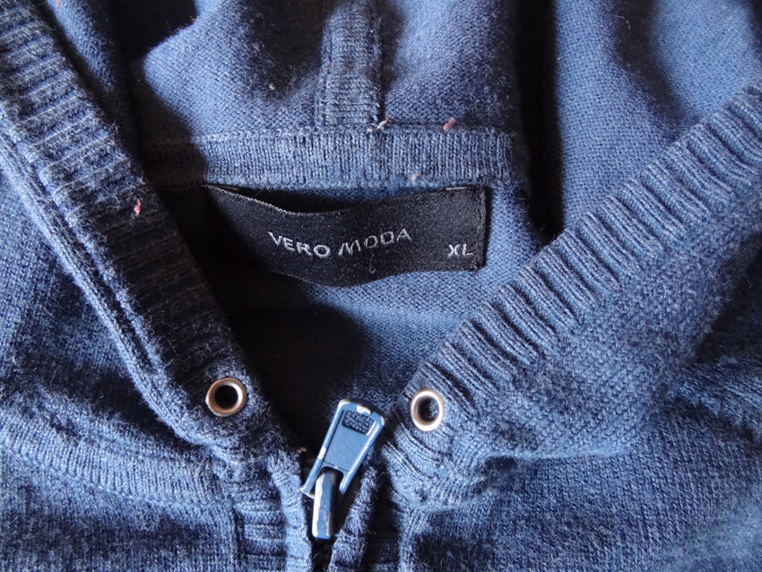 Vero Moda Strickjacke M L 38/40 petrol Feinstrick Kapuze Hoody