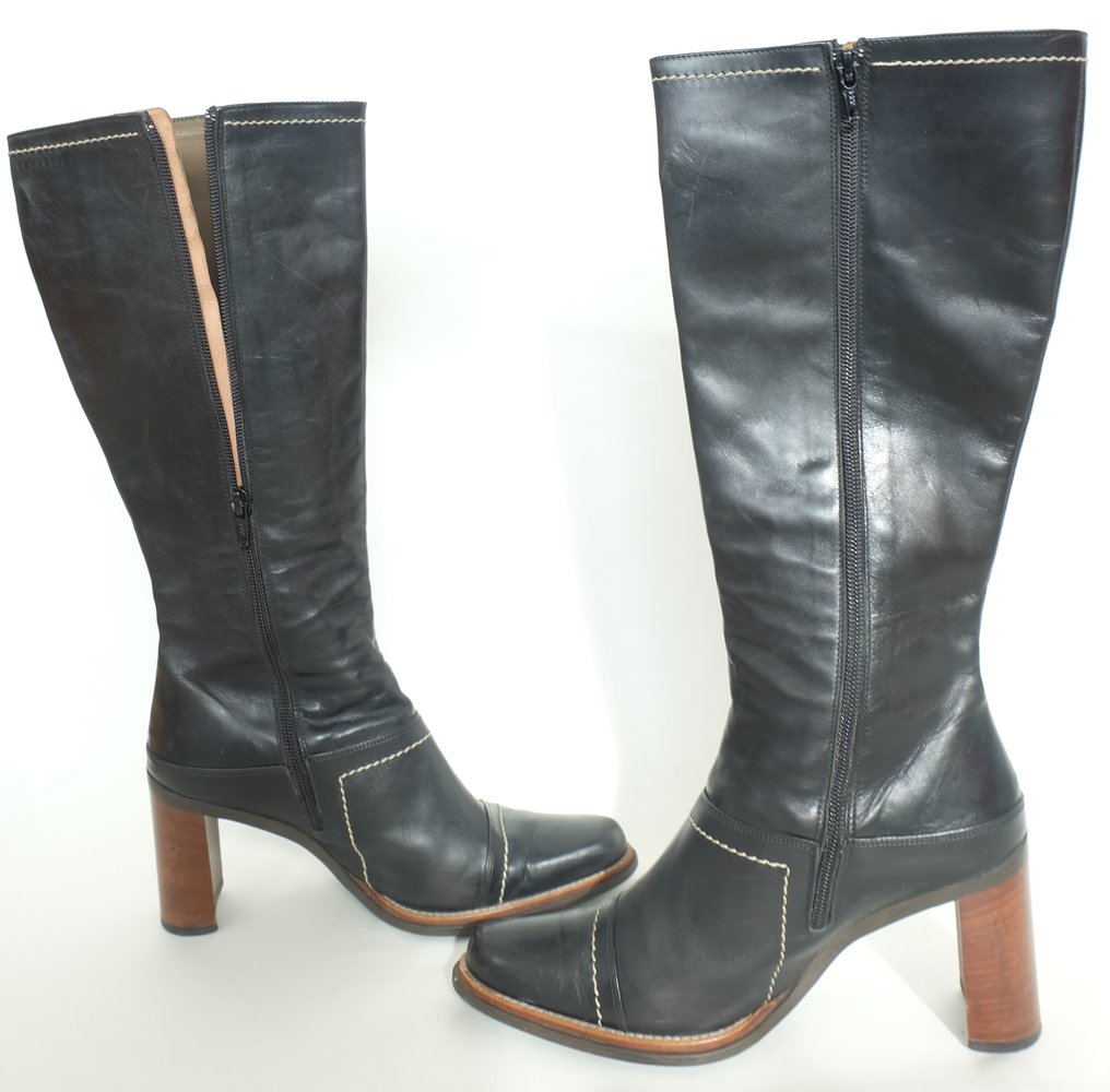 Leder High Heels Stiefel, Boots, Made In Italy Gr 37 Schwarz NKP um 299 €