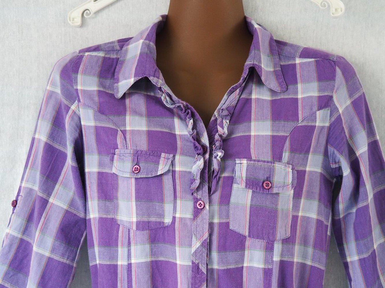 Lange Bluse mit lila Karos