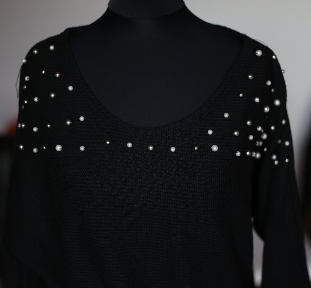 Pulli mit Perlen schwarz 34 36 XS S