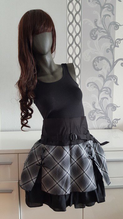 Toller karo Rock mit Schleifen 40 42 evtl 44 L XL da dehnbar evtl auch Cosplay grau schwarz