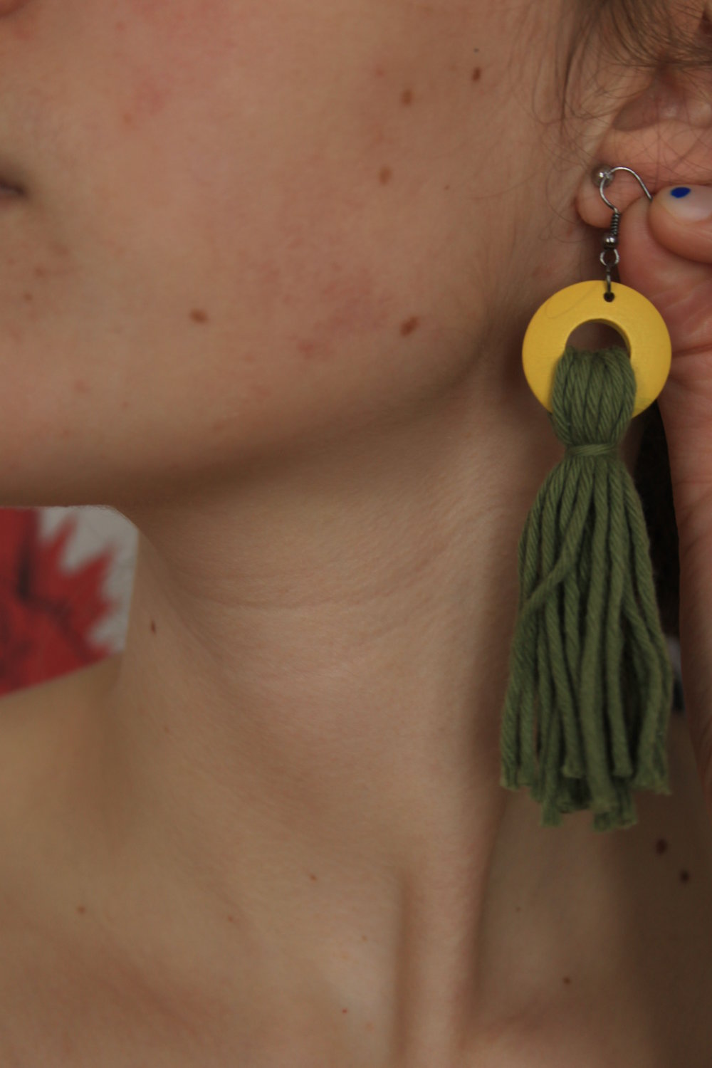 DIY Quasten Ohrringe in Gelb/Grün