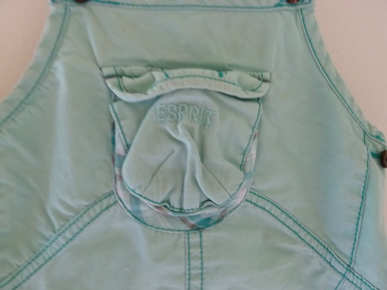 Esprit Jeanskleid 80 86 TrägerKleid Türkis Blumen Stickerei Karo