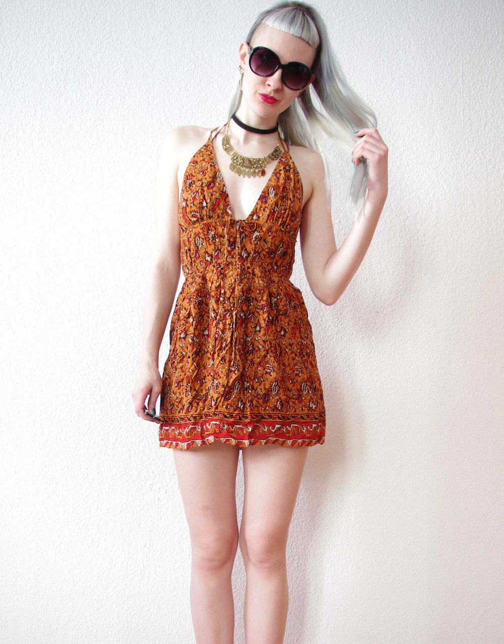 Rückenfreies Technoelfen Minikleid Gr. M Nasty Gal Print Festival Goa Hippie