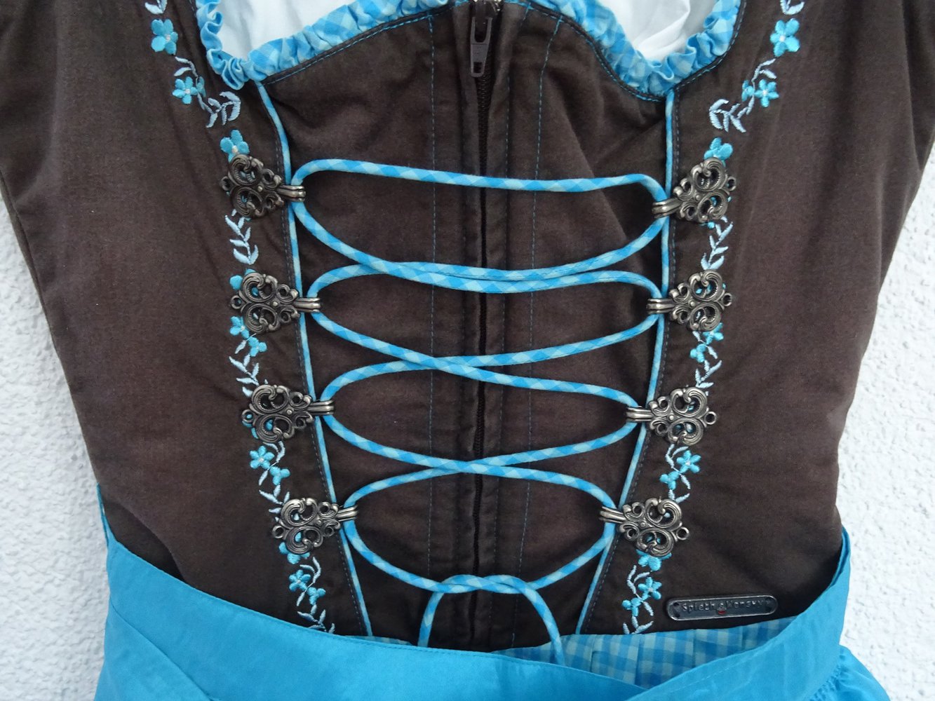 Mini-Dirndl Spieth & Wensky Gr. 32 XS braun türkis Carmen-Bluse