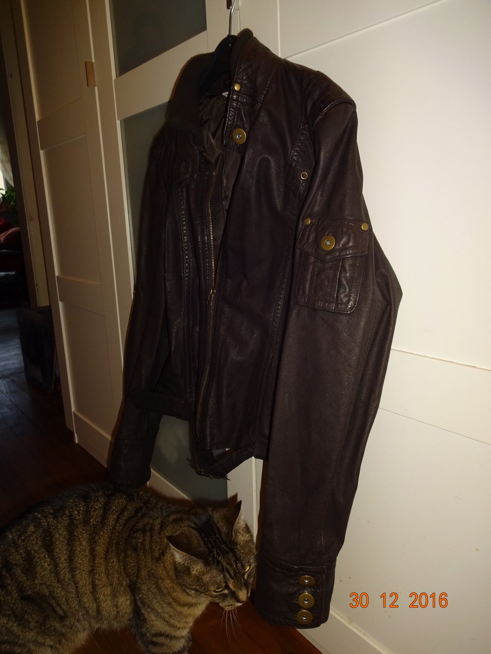 kurze Lederjacke, dunkelbraun