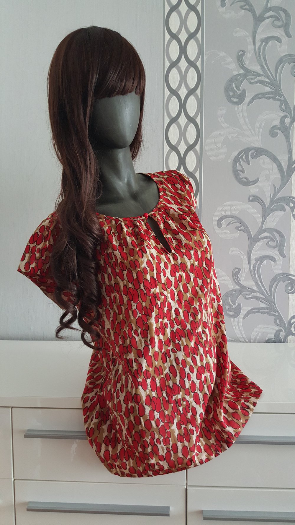 Rot Beige Oberteil mit Brustausschnitt XL 42 auch L 40