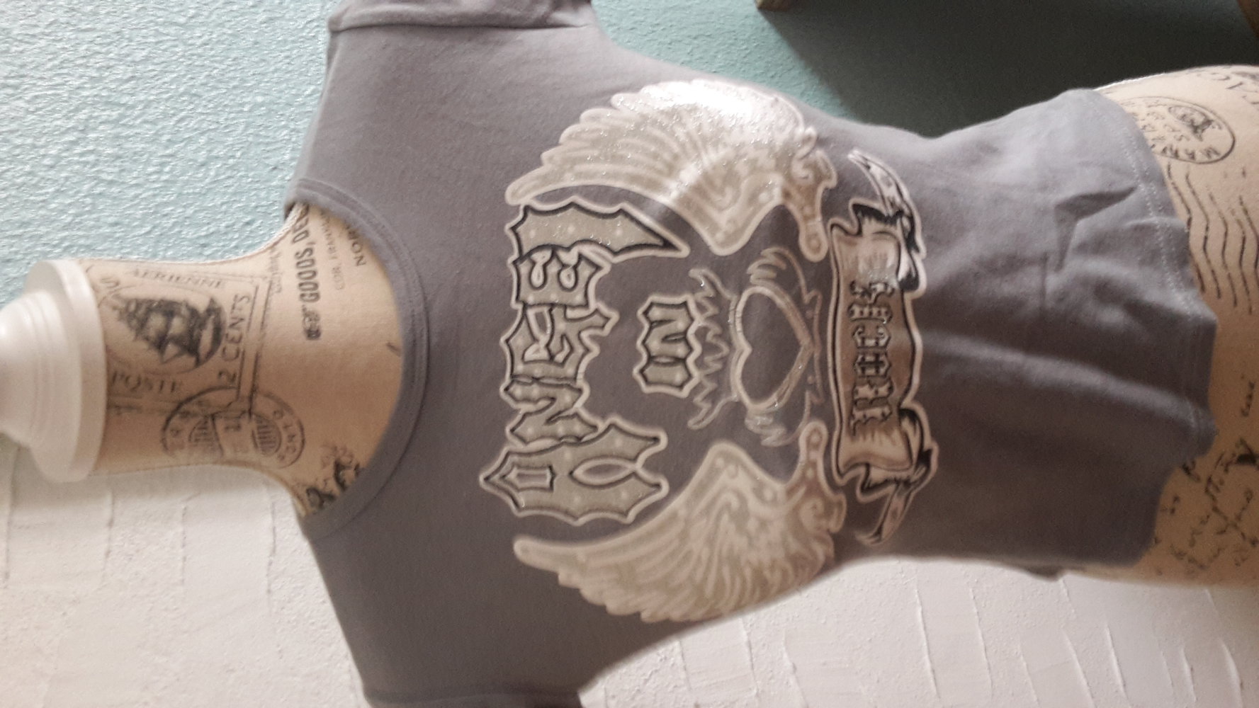 Tshirt Druck grau taupe Rock Angel XS Rockabella 