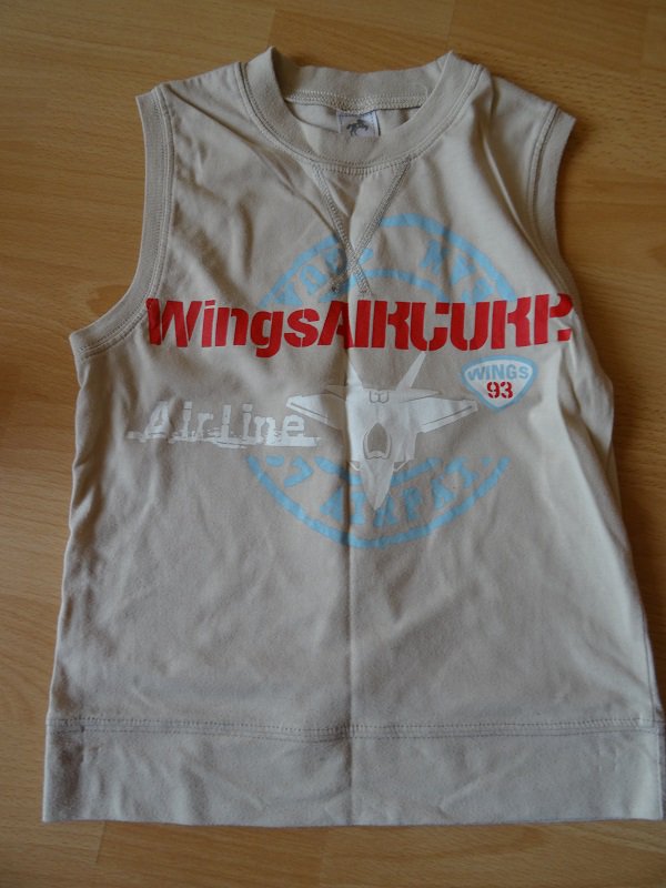 Ärmelloses Shirt Gr. 104 beige mit coolem Aufdruck