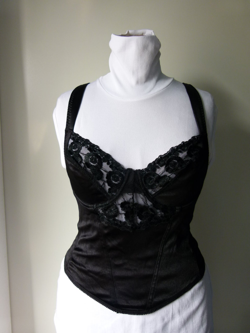 Corsage Mieder mit Spitzeneinsätzen, 80C, schwarz, Gothic Dark Mori Festlich Festival Retro